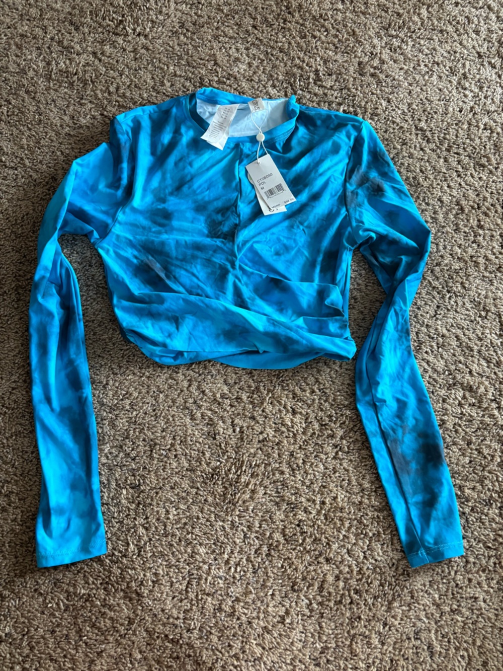 NWT Citrus Vibrant Turquoise Blue Tie-Dye crow swim top/rashguard